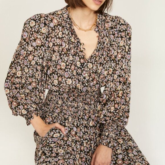 Sea New York Brown and Cream Mock Neck Bishop Sleeve Sundress - Picture 9 of 9